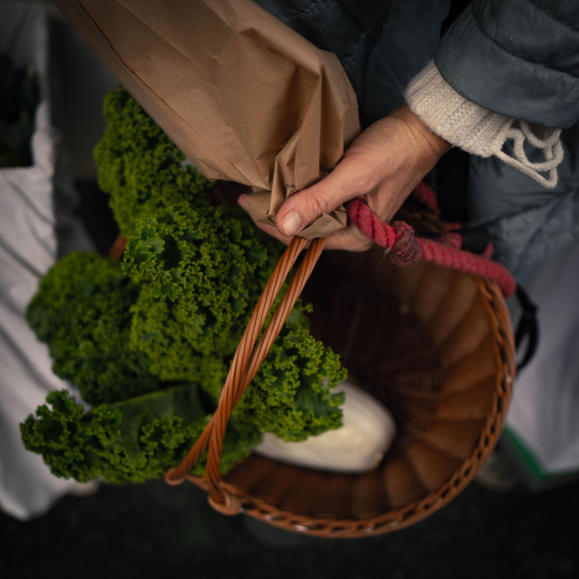 Person carrying a basket of vegetables